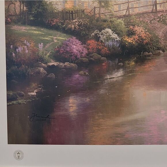 HOMETOWN BRIDGE, HOMETOWN MEMORIES V BY THOMAS KINKADE FRAMED AND SIGNED PRINT - Picture 3 of 11